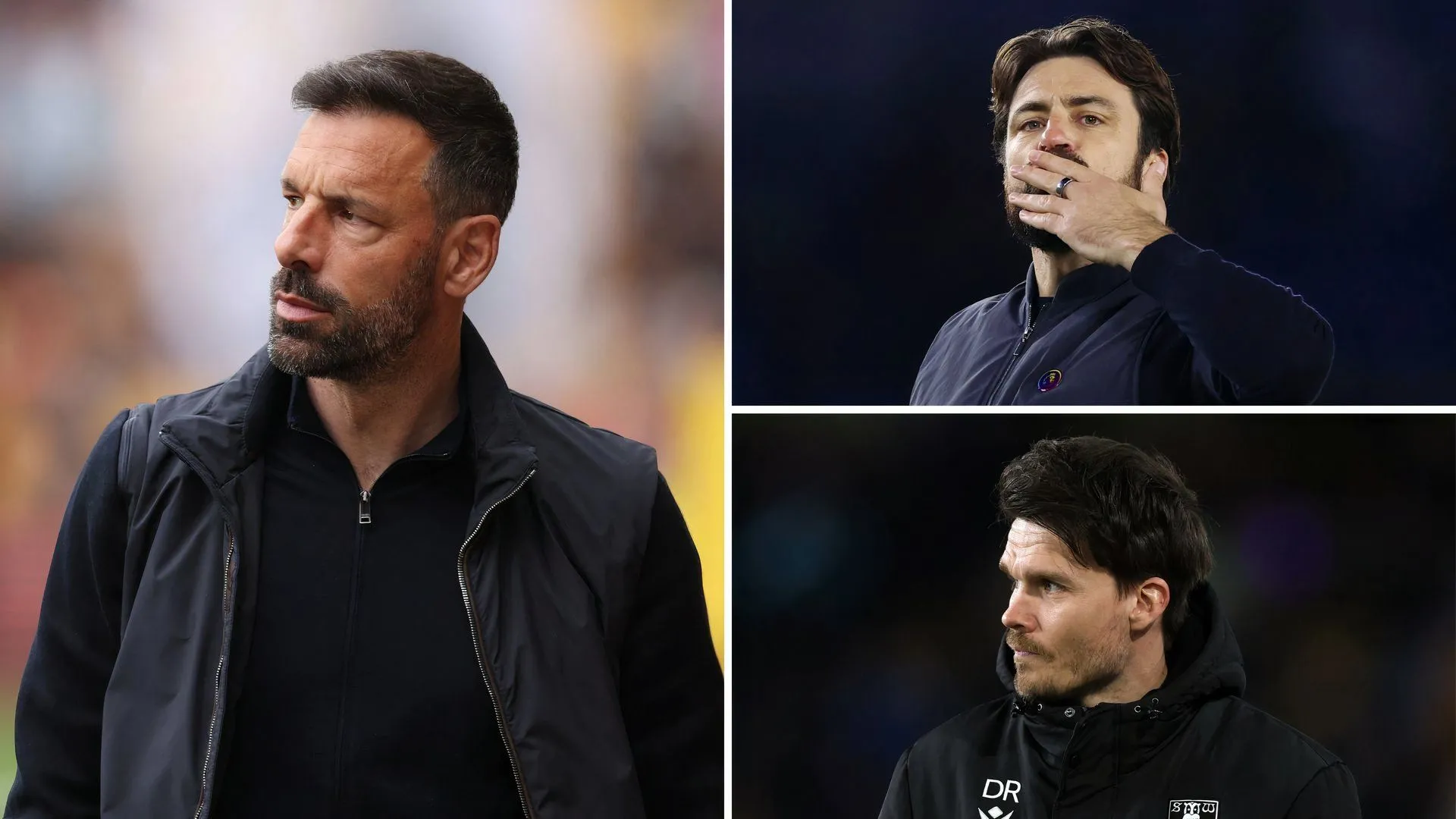 Hình ảnh minh họa về tương lai băng ghế huấn luyện của Leicester City với HLV Ruud van Nistelrooy, Russell Martin và Danny Rohl