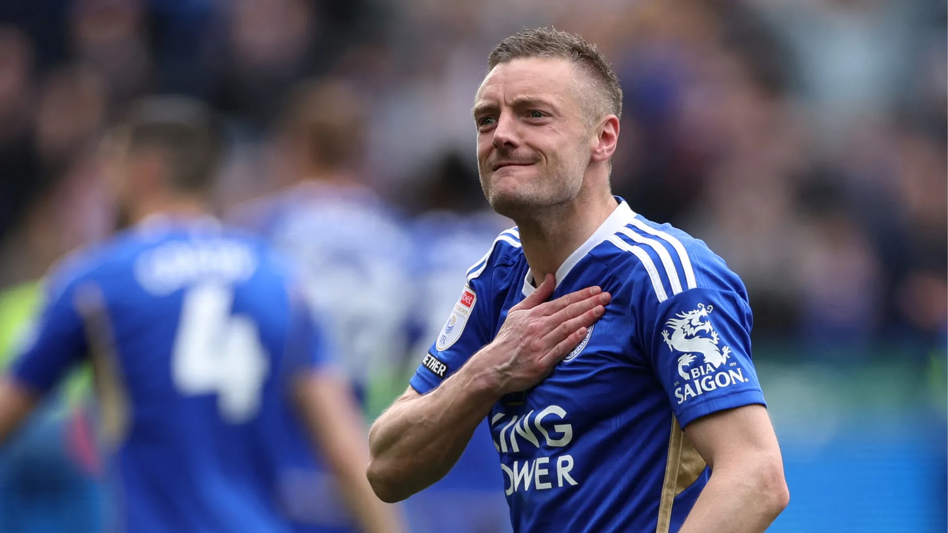 Tiền đạo Jamie Vardy trong màu áo Leicester City mùa giải 2023-2024