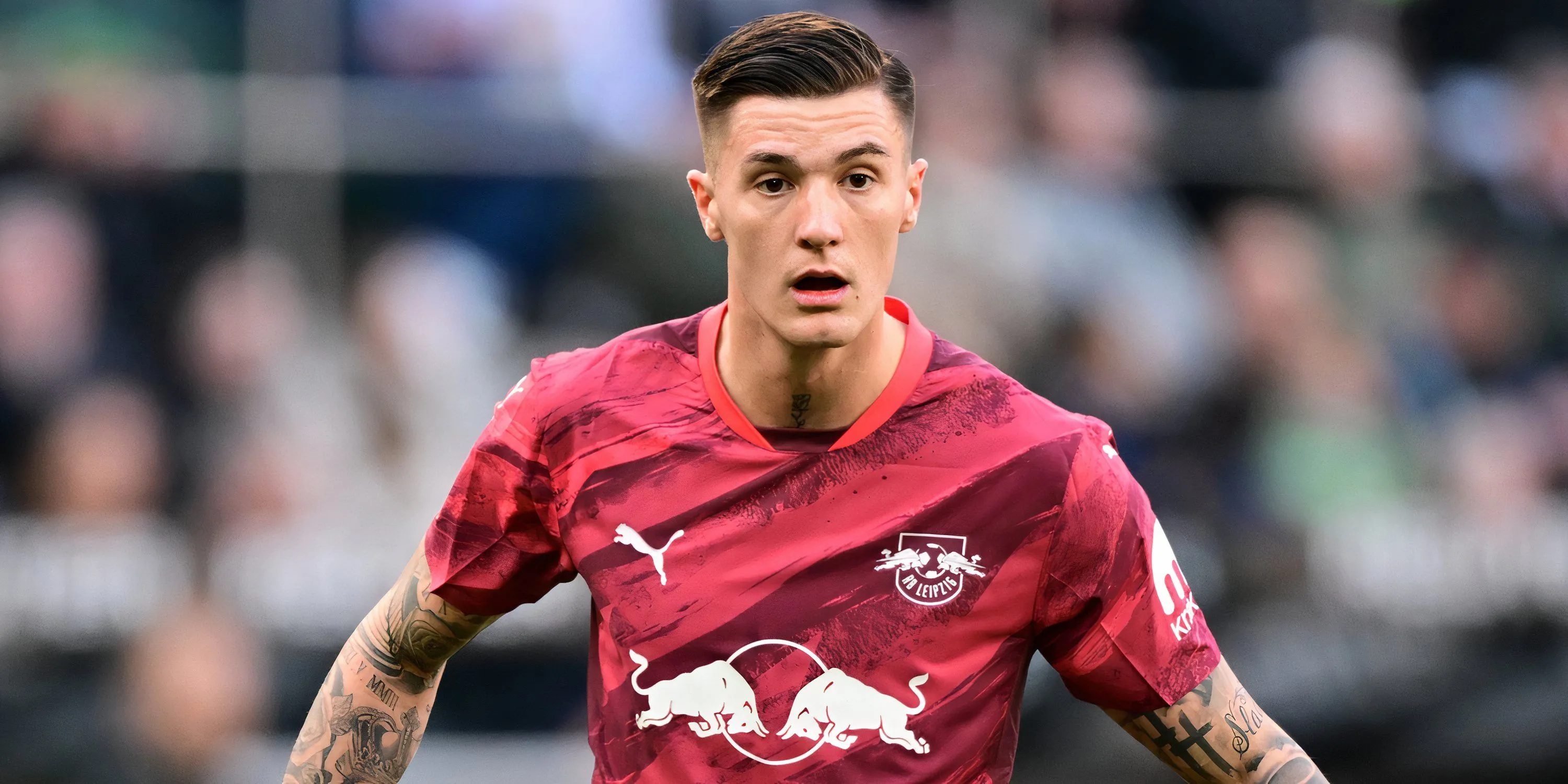 Benjamin Sesko trong màu áo RB Leipzig giữa tin đồn trao đổi với Hojlund